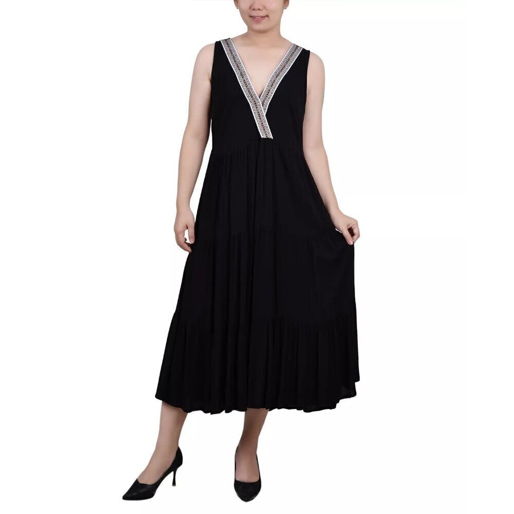 NY Collection Womens Petite PXL Sleeveless Surplice Tiered‎ Dress in Black $58